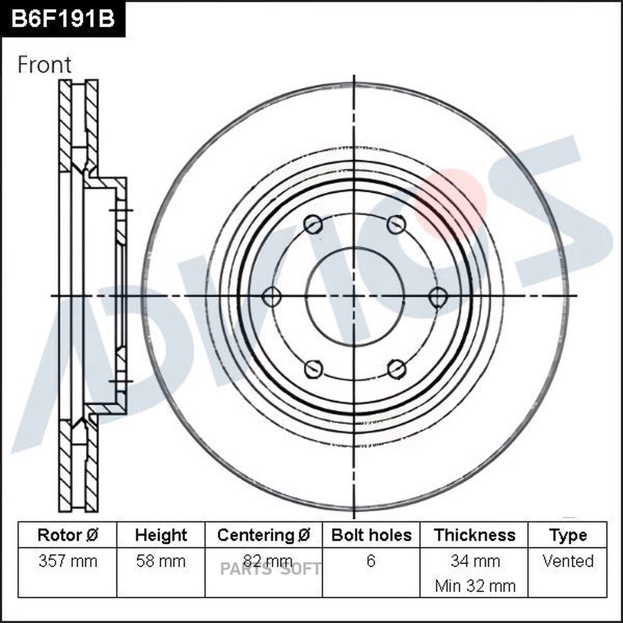 Диск тормозной передний ADVICS B6F191B - ADVICS None None